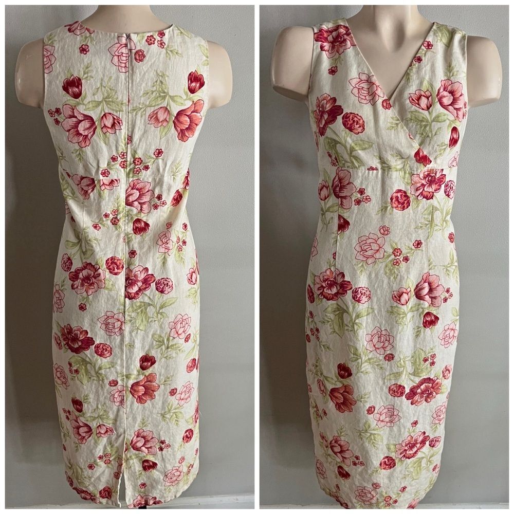 Chadwicks Linen Floral Midi Dress Cottagecore Y2K Sleeveless Size 6